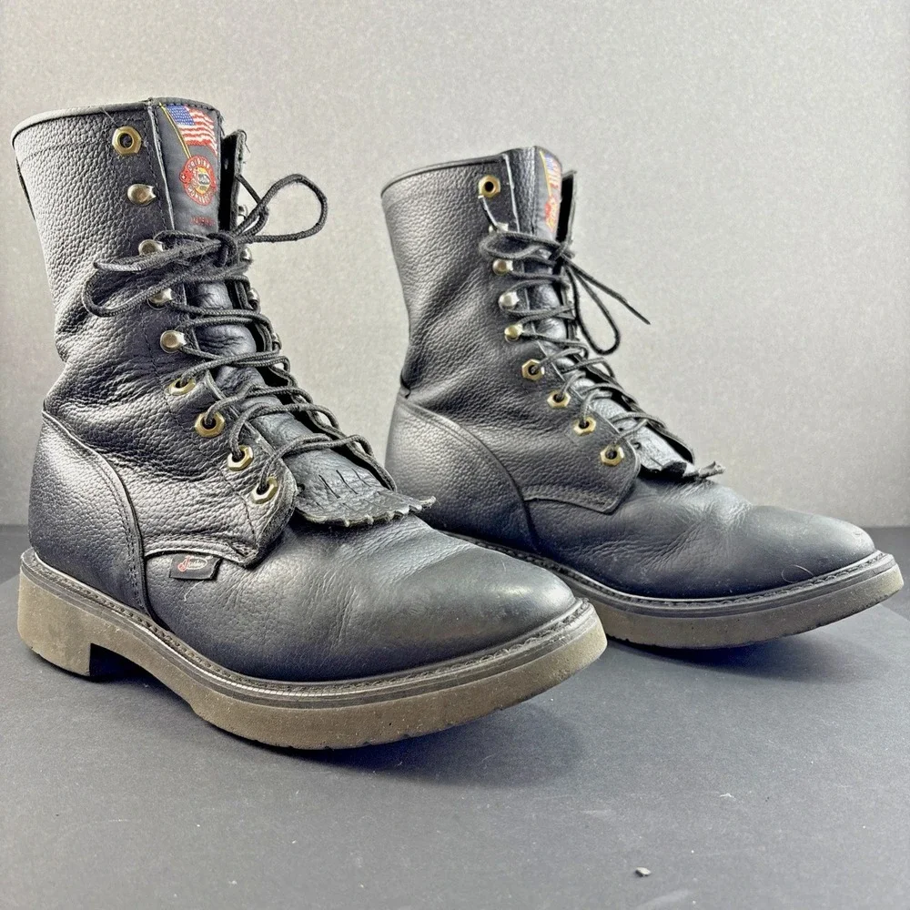 VTG Original Justin Workboots Made In USA  Leather Mens 8EE Vibram Oil Resistant